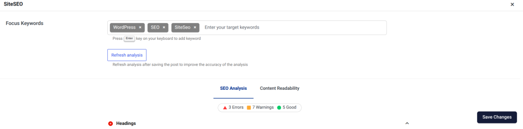 A screenshot of the SiteSeo terminal